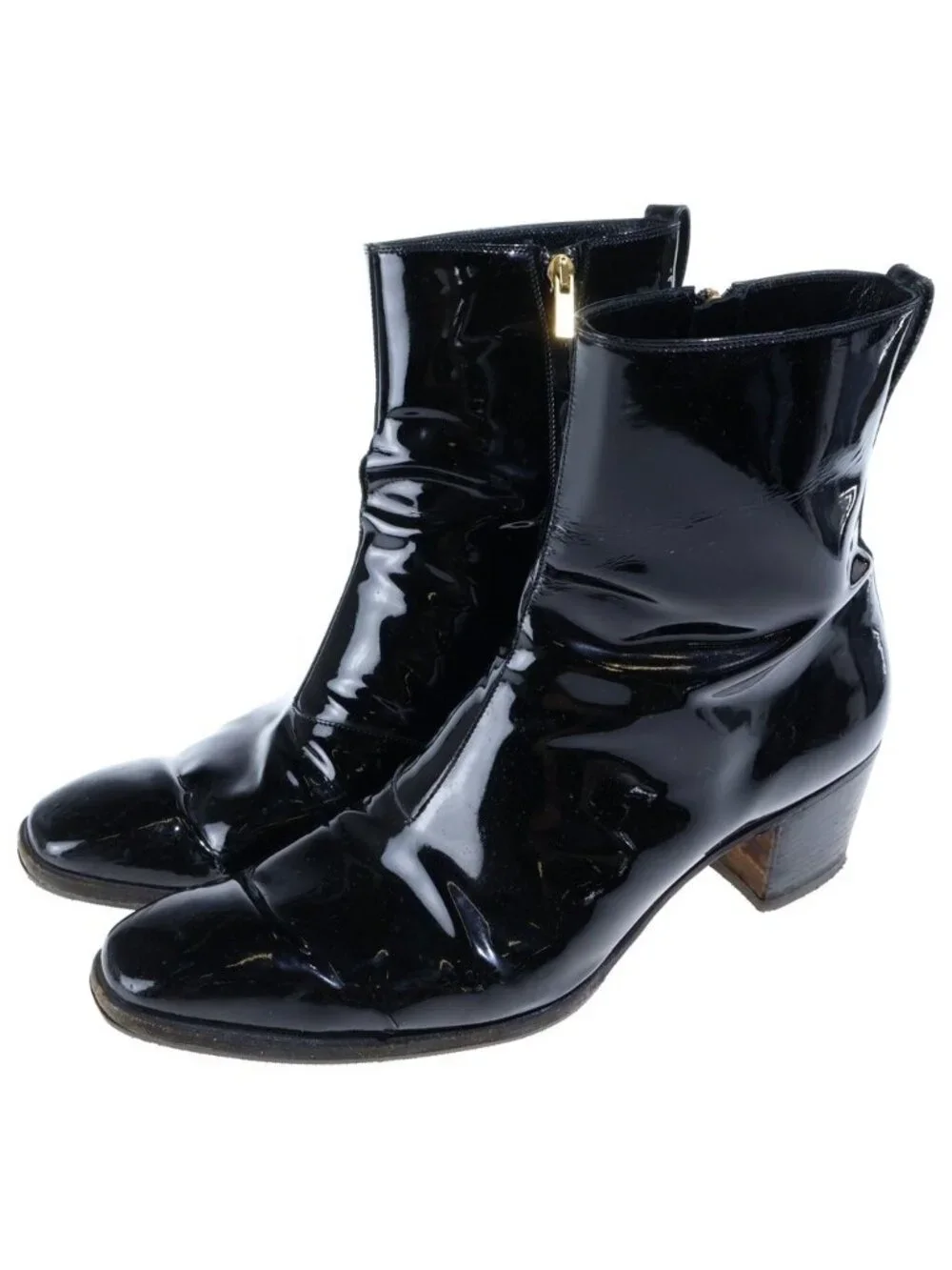 Saint Laurent Rive Gauche Johnny Patent Leather Heels Boots Black